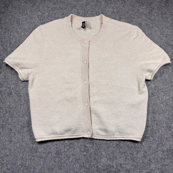 H&M Divided Sweaters - H&M Divided Women Short‎ Sleeve Cardigan Sweater Beige Oatmeal Knit L 12388520